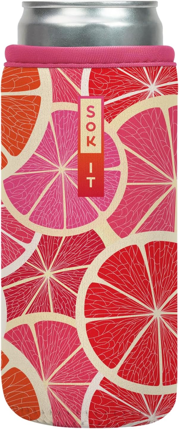 Sok It CanSok Sleeve for Beer & Soda Insulated Neoprene Cover (Sunshine Slices, 12oz Slim Can Sleeve)