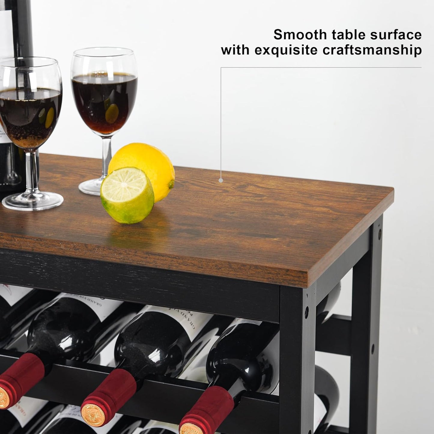 VASMIA 42 Bottles Bamboo Wine Rack,7-Tier Wine Rack Freestanding Floor with Table Top, Wine Storage Shelf for Kitchen Dining Room Bar,Rustic Brown and Black