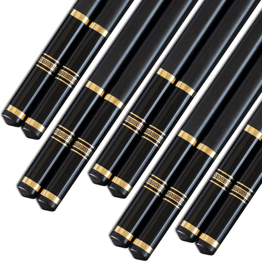 Chopsticks Reusable 5 Pairs Fiberglass Chopsticks Dishwasher Safe Square Lightweight Non-Slip Chop Sticks Set (golden-1)