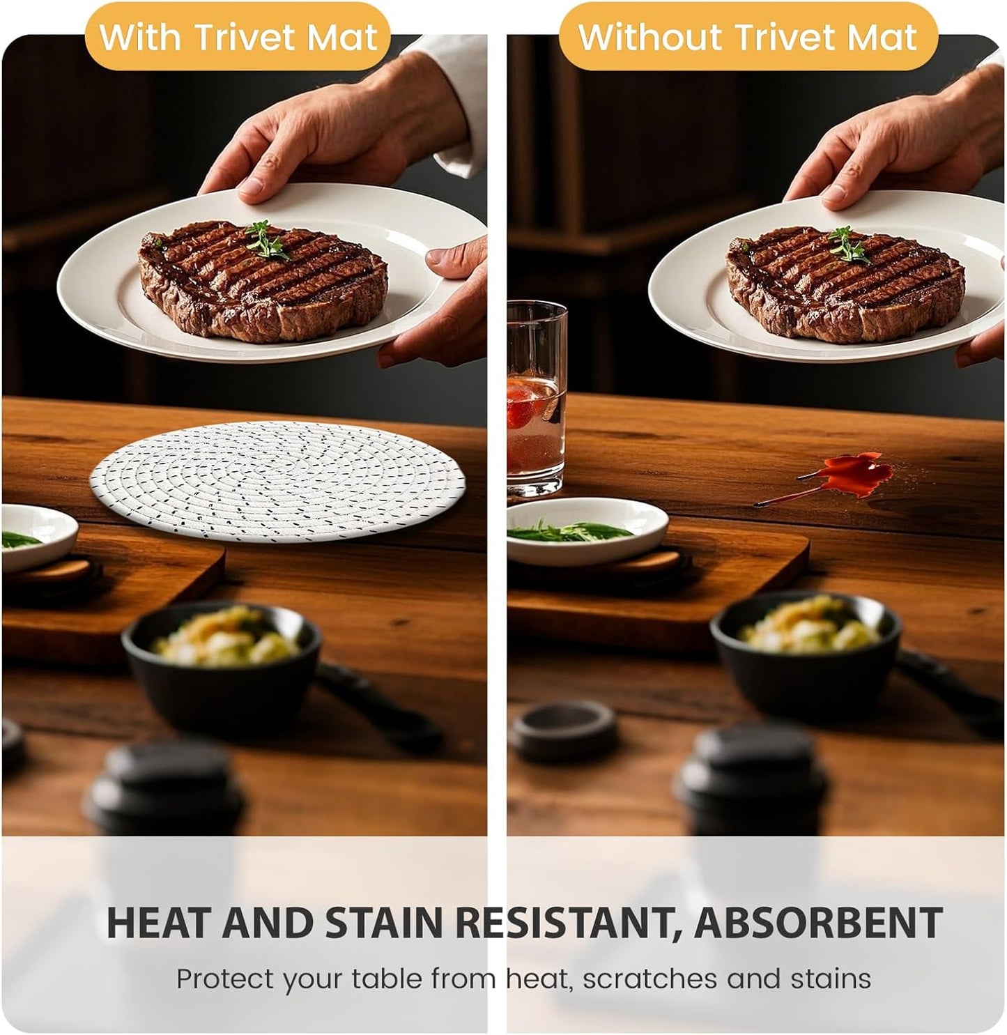 RIOOP Trivets for Hot Dishes Pots and Pans, 8 Inches Heat Resistant Large Coaster for Kitchen, Anti Stain Hot Pads Plate Mats for Countertops Table Kitchen Essentials Farmhouse Halloween Decor, 6 Pcs