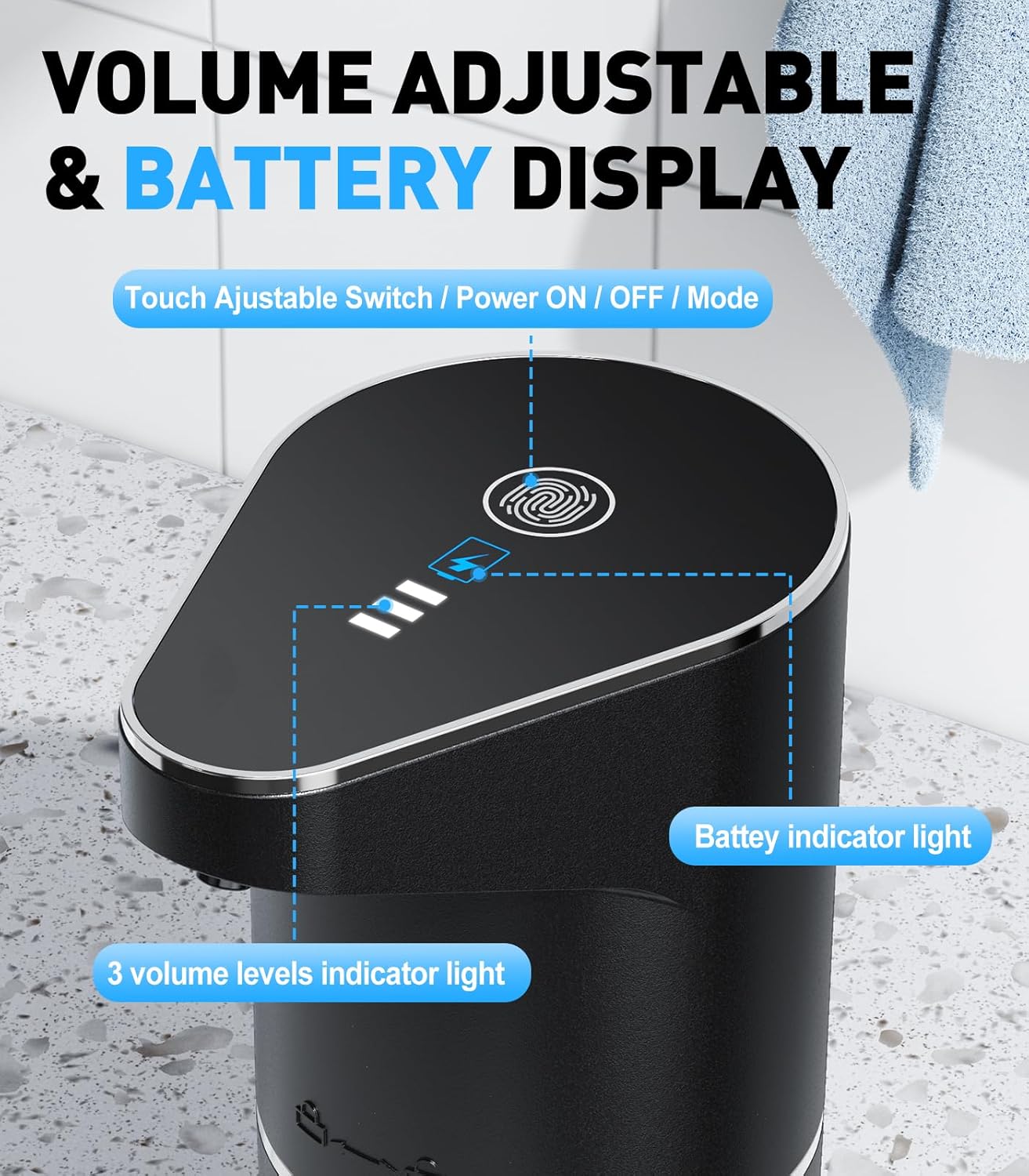 Automatic Soap Dispenser,Touchless Hand Wall Mount Rechargeable 3 Gear Adjustable Electric Soap Dispenser 350ml with Infrared Motion Sensor for Bathroom,Kitchen,Office, Black