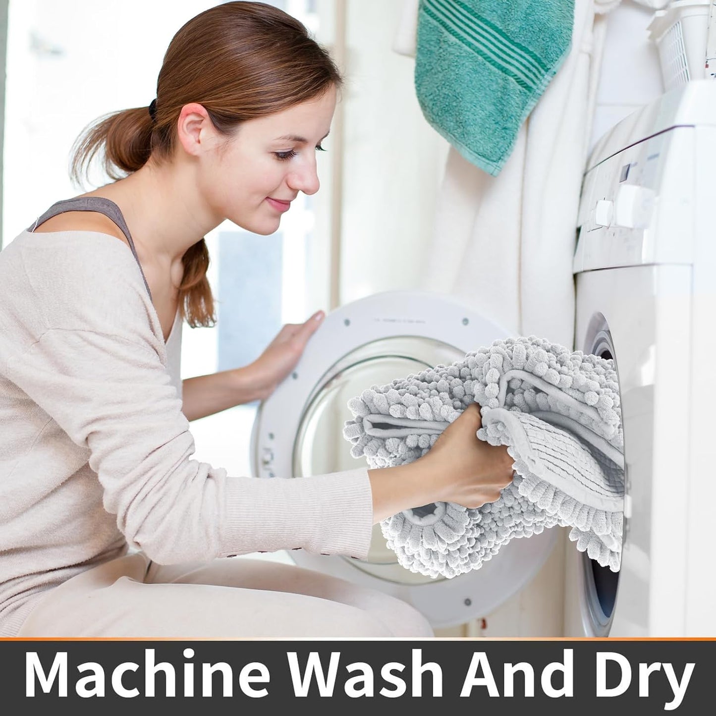 Yimobra Toilet Rug U Shaped Washable 24x20 Inch - Ultra Soft Absorbent Chenille Bath Rugs for Toilet, Quick Dry & Machine Washable, Non Slip Contour Bathroom Mat, Silver