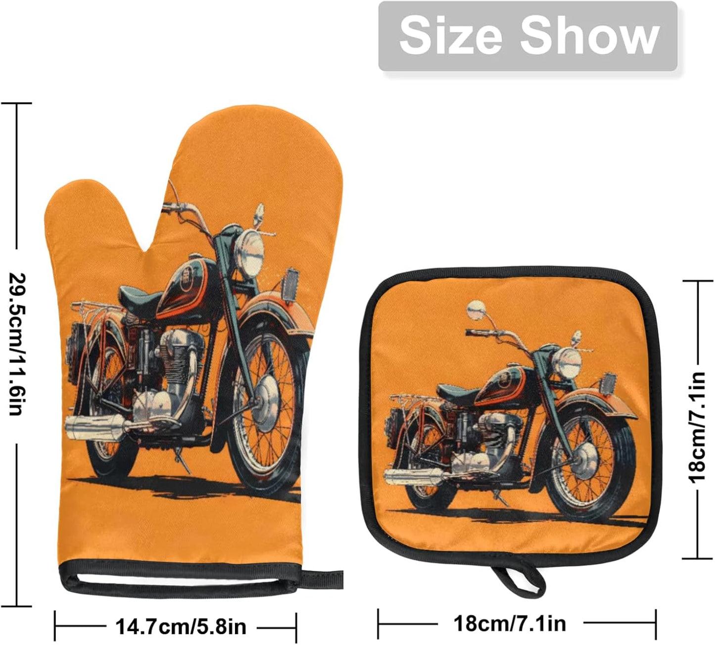 Motorcycle Theme Oven Mitts and Pot Holders Sets, 2 Pcs Decorative Kitchen Oven Glove for Cooking