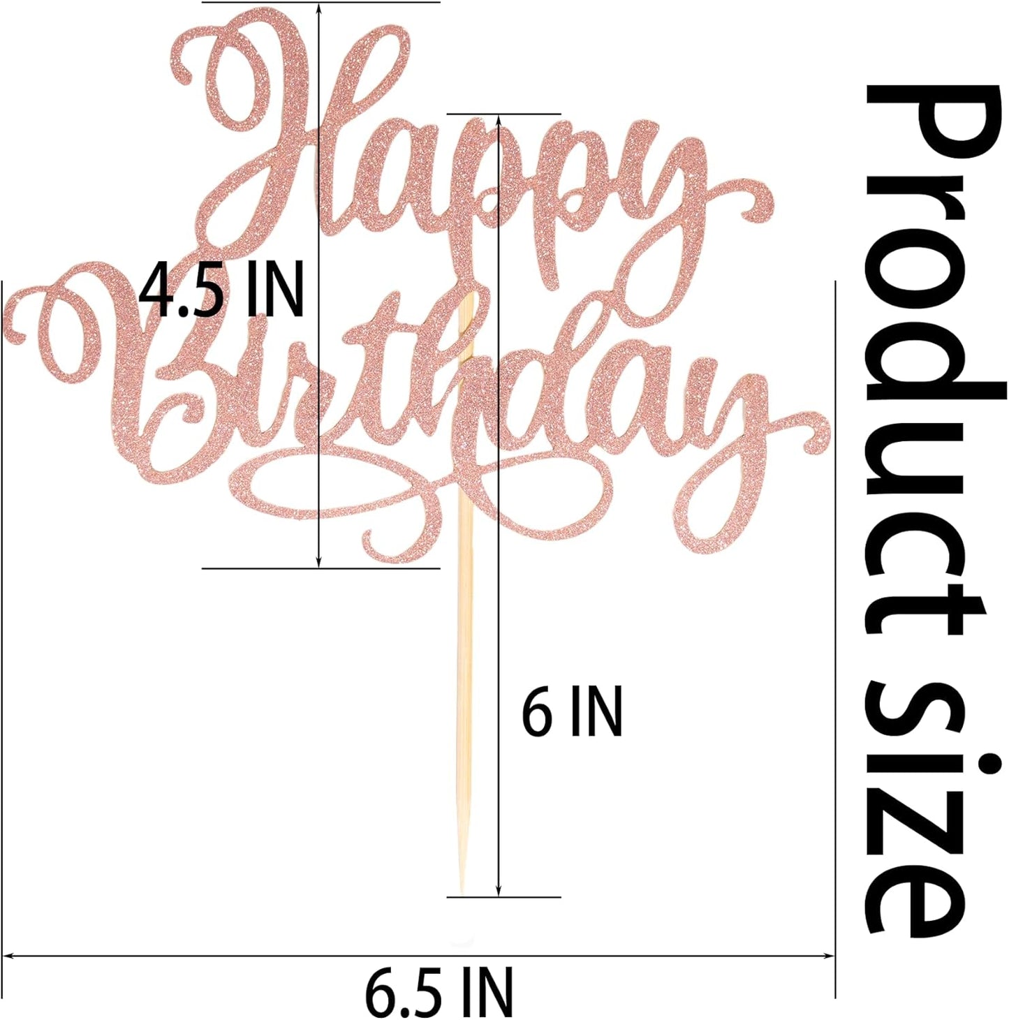 Happy Birthday Cake Toppers 9 Inch Glitter Happy Birthday Cake Pick for Birthday Anniversary Theme Party Cake Decorations Supplies - Rose Gold