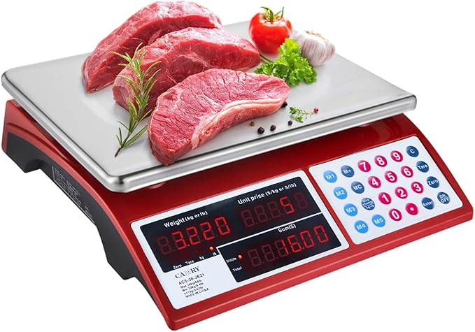CAMRY Price Computing Scale Commercial Food Scale 66lb / 30kg Fruit Meat Produce, Dual Bright LED Display Stainless Steel Platform, for Deli Farmers Markets Restaurant
