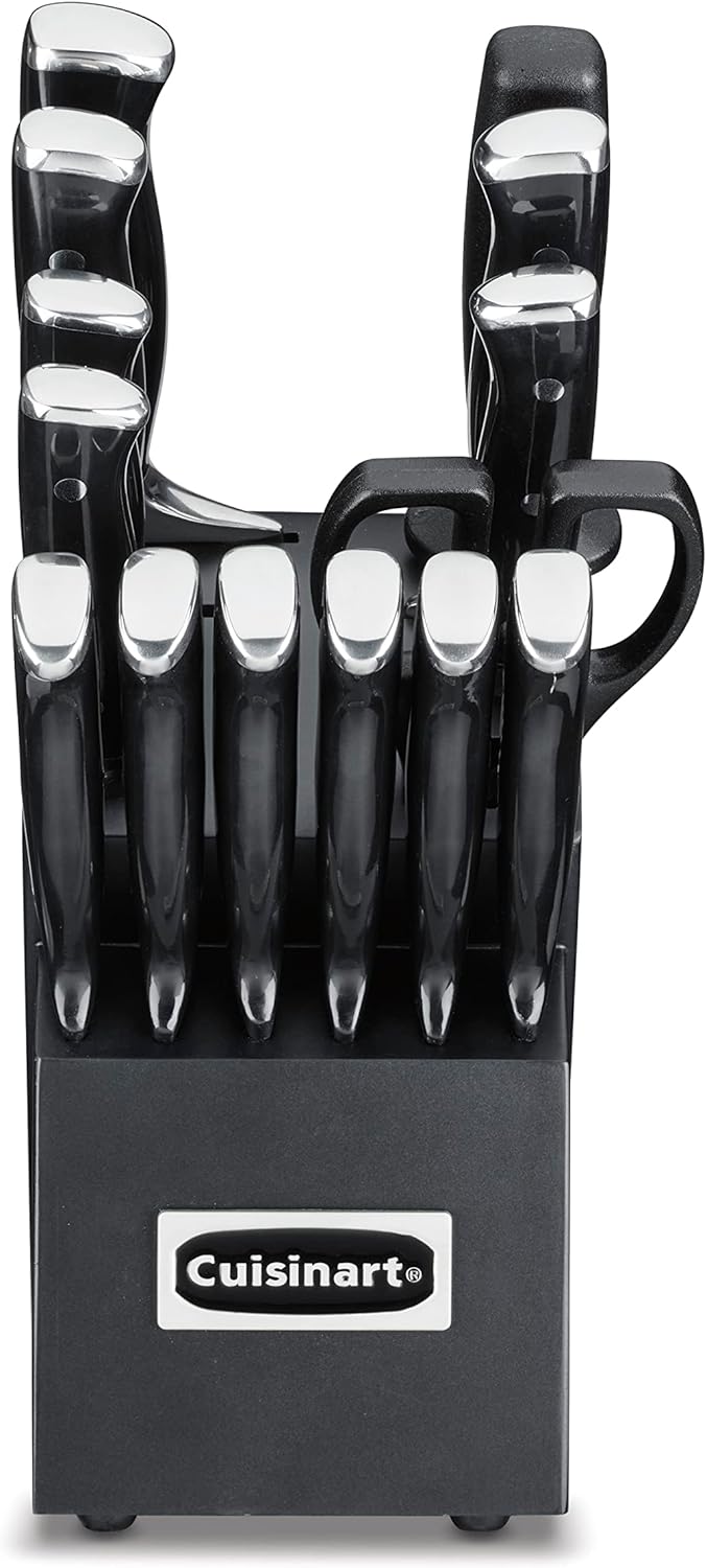 Cuisinart 15-Piece Knife Set with Block, High Carbon Stainless Steel, Forged Triple Rivet, Black/Black C77BTR-15PBK