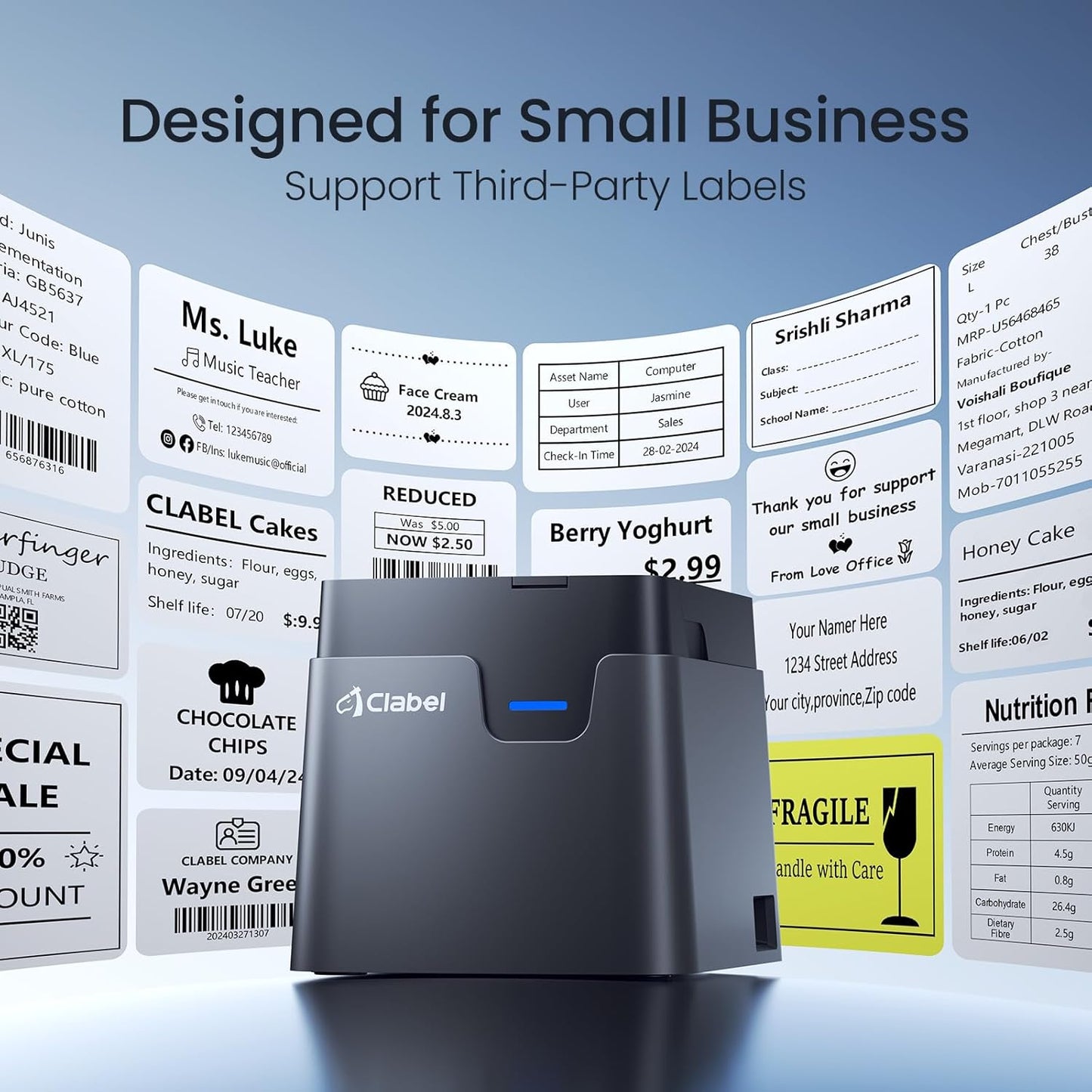 CLABEL Desk Bluetooth Barcode Label Printer: 221D Label Maker with Direct Thermal Printing, 2 Inch Print Width for Barcodes Address Shipping Warehouse with 1 Roll Label