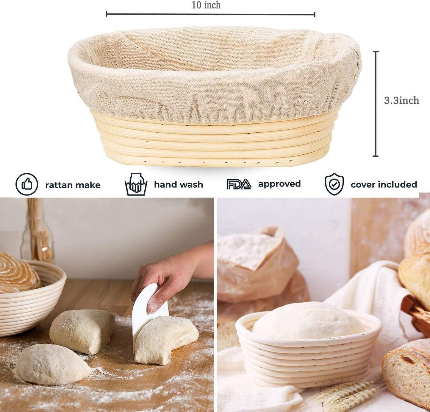 Banneton Bread Proofing Basket, 2 Pack 10 Inch Oval Sourdough Proofing Basket, Sourdough Bread Baking Supplies for Making Baking Fermentation Food Storage Tools