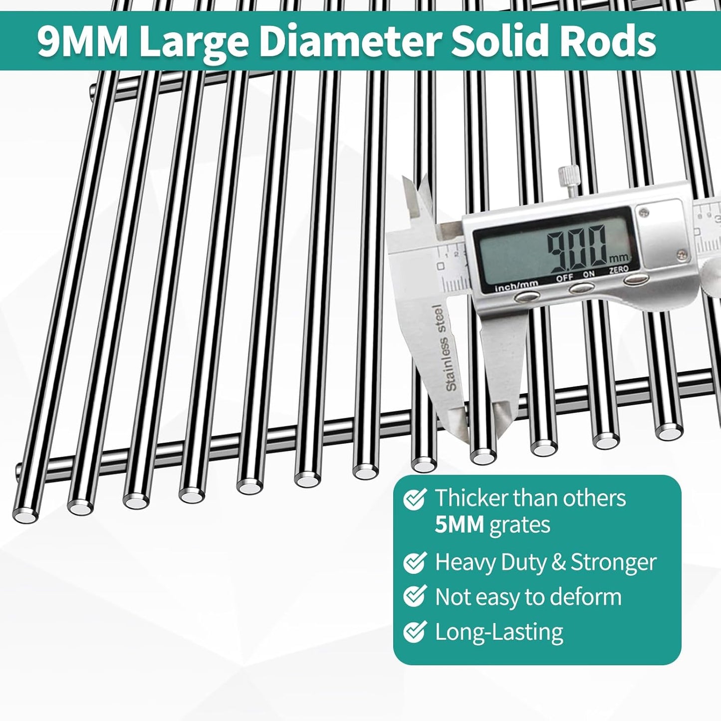 9MM 17.5" Stainless Steel Grill Grates for Weber Spirit E-310 E315 E320 E330 S310 S315 S330 GS4 Spirit 2 Grill Replacement Parts for Weber 7638, 7639 Spirit 300 Spirit II 300 Series Grills