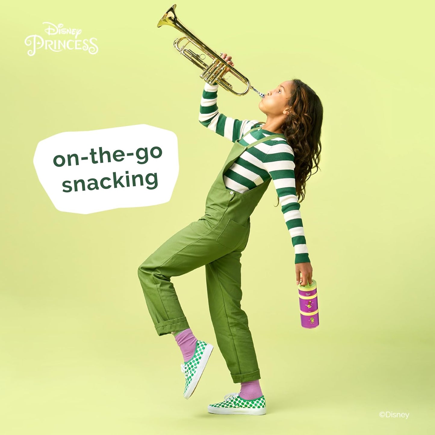 Whiskware Disney Princess and the Frog, Stackable Snack Containers for Kids, 3 Stackable Snack Cups for School or Travel, Formula and Cupholder Friendly, Tiana