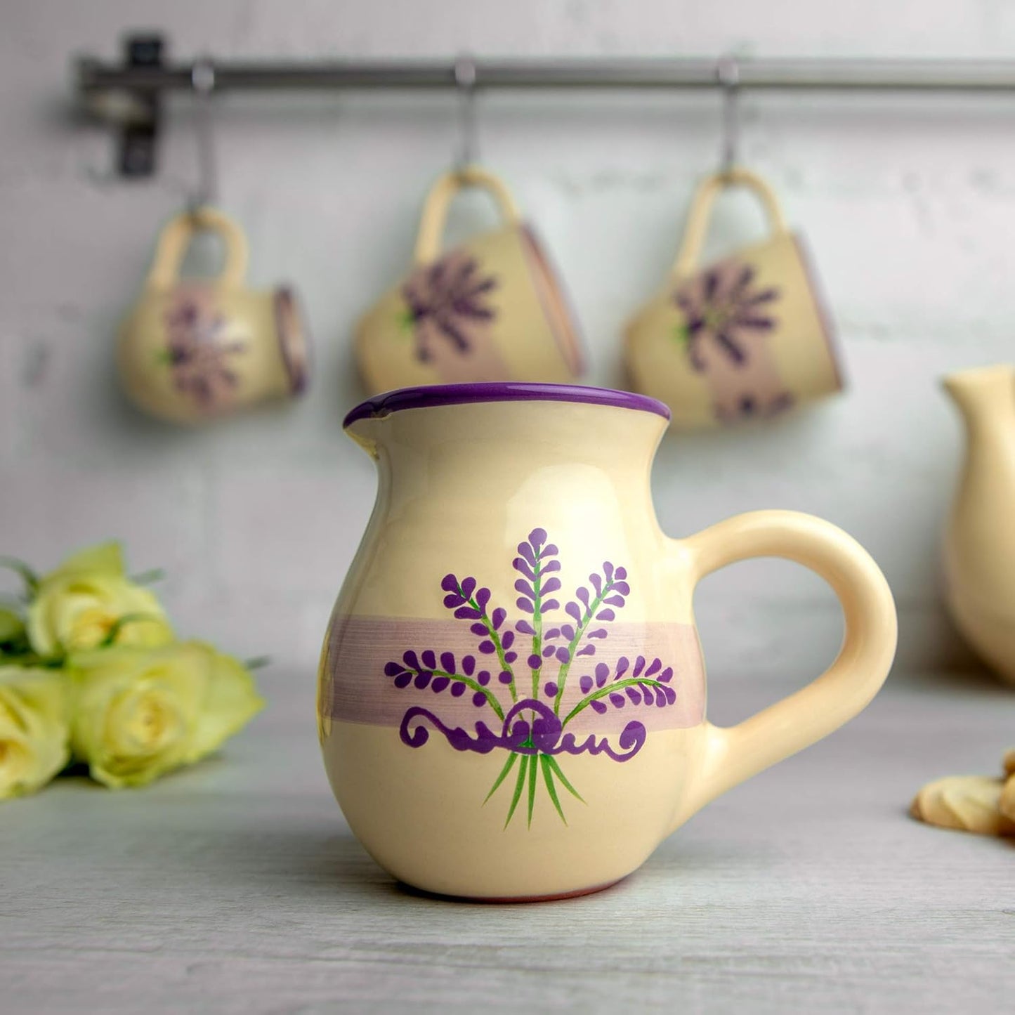 Handmade Lavender Floral Purple And Cream Small 150ml/5oz Ceramic Creamer, Milk Jug, Pourer, Pitcher Jug, Pottery Housewarming Gift for Tea Coffee Lovers by City to Cottage®