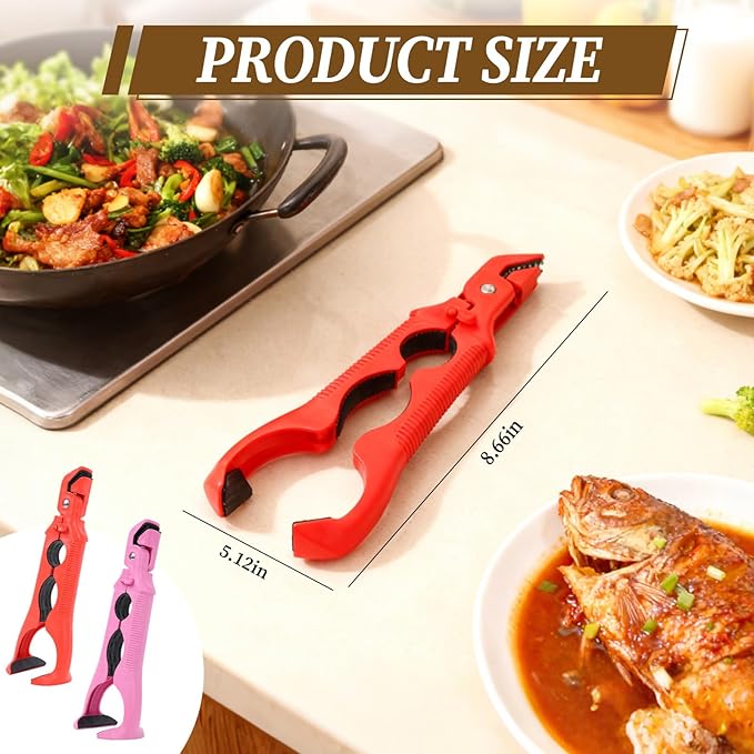 3-in-1 Hot Plate Gripper, Multi-Angle Anti-Scald Bowl Holder Clip & Hot Plate Grabber Tool with Lock, Multi-Purpose Tongs for Kitchen