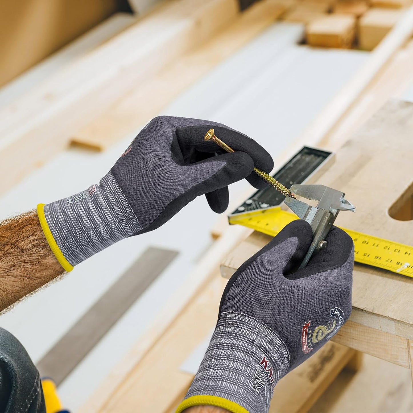 KAYGO Safety Work Gloves MicroFoam Nitrile Coated, 3 Pairs KG18NB,Seamless Knit Nylon Glove for Men and Women, Ideal for Automotive,Warehouse,Construction (Small,Gray)