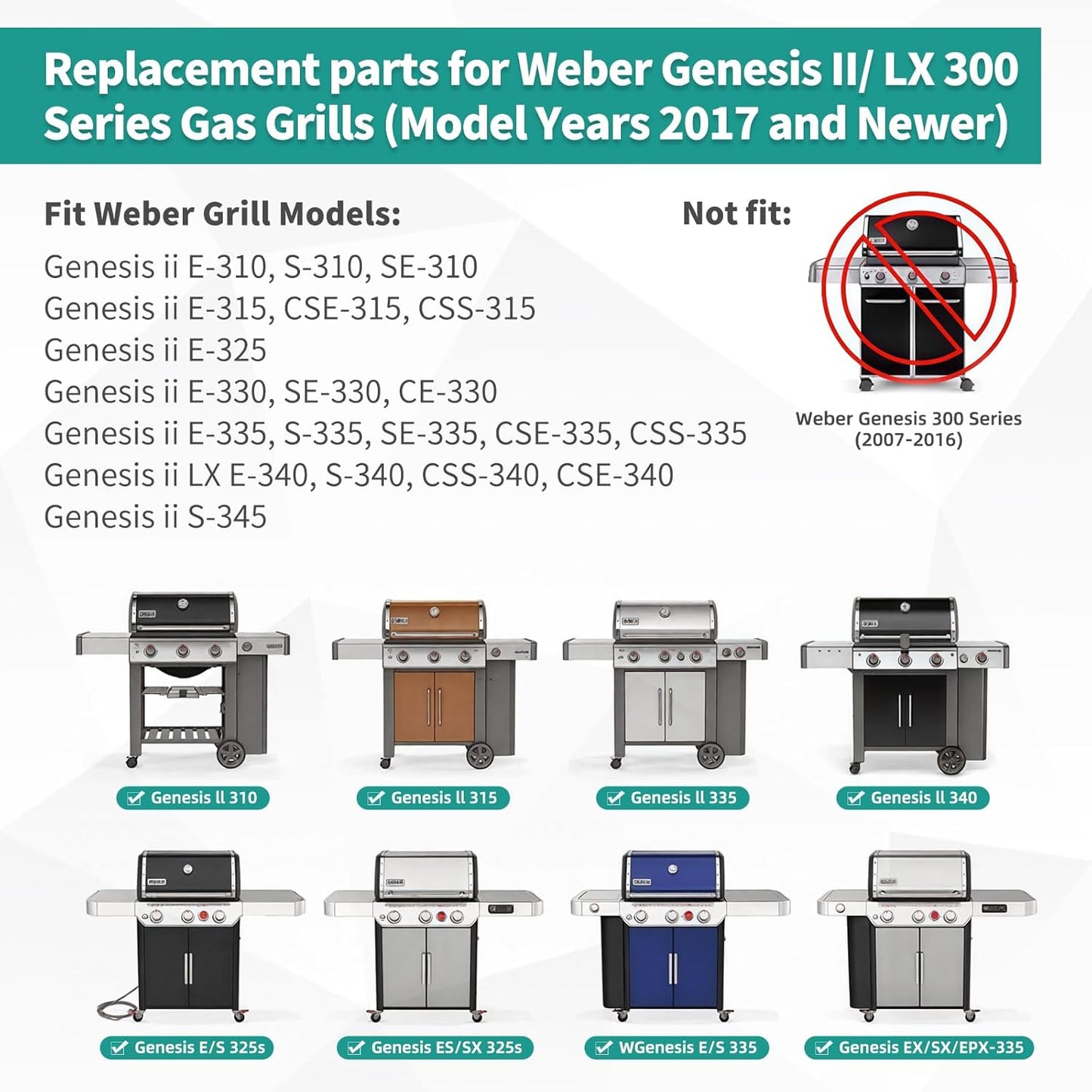 18 7/8" Stainless Steel Genesis 2 Grill Grates for Weber Genesis ii E-310 E-315 E-325 E-330 E-340 S-335 S-340 GS4 Genesis ii Grill Parts for Weber 66095 Genesis ii 300 LX 300 Series Grills