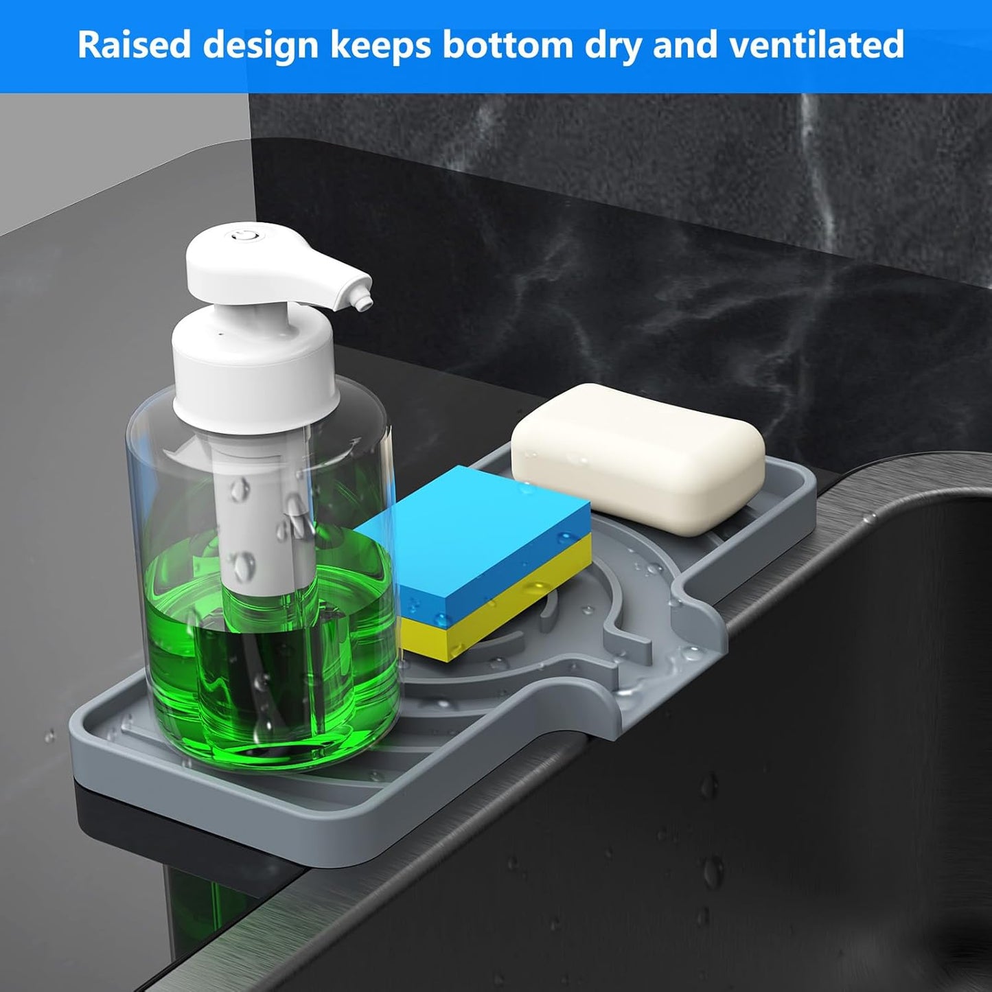 Soap Dish Drying Mat, Sponge Holder & Soap Holder for Kitchen, Bathroom Sink Sponge Drying Rack & Sink Organize Tray for Efficient Storage, Multifunctional Kitchen Organizer(Gray)