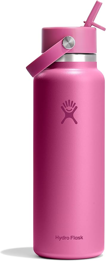 Hydro Flask Water Bottle - Insulated Stainless Steel - Wide Mouth Flex Straw Lid, Non Spill, Leakproof and Refillable in 40 Oz Reef Pink