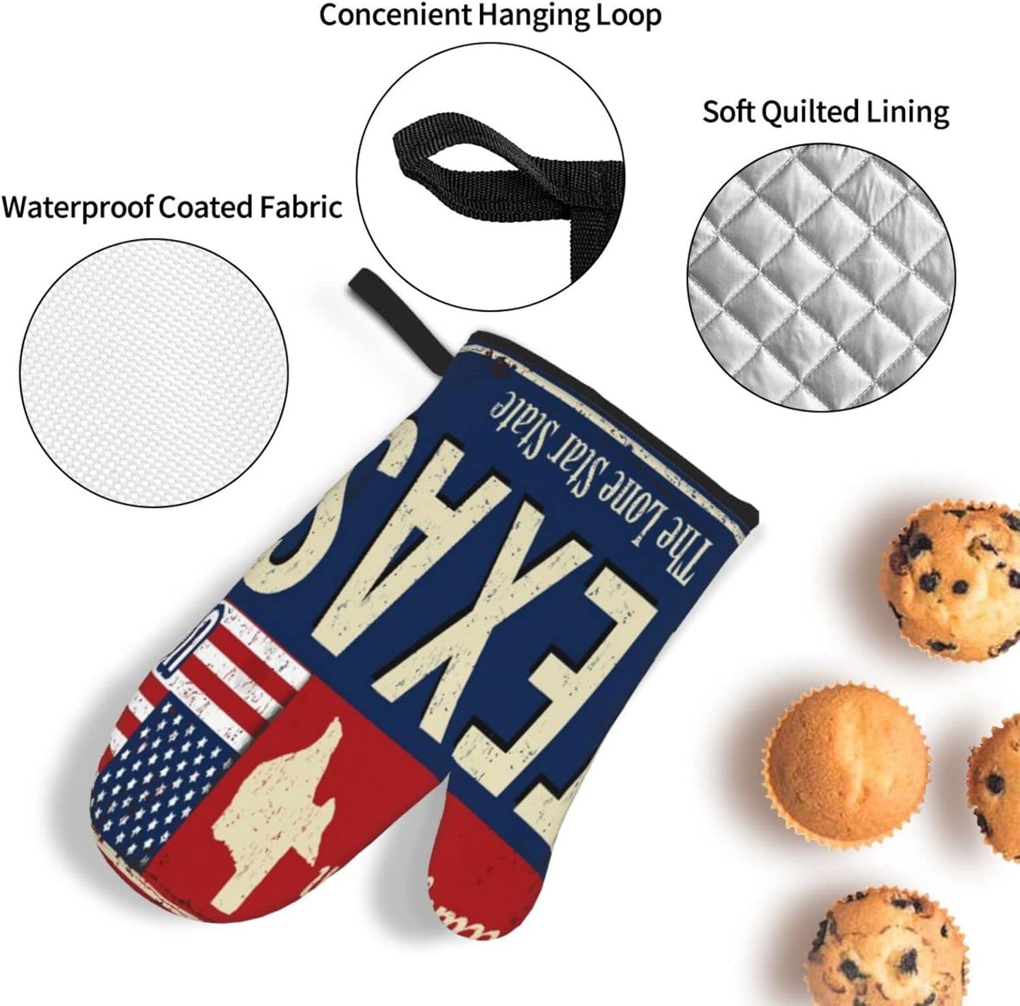 Oven Mitts and Pot Holders Sets of 4,Texas Lone Star State Retro US,Oven Mitts Heat Resistant Oven Gloves Set Potholders for Kitchen Baking Grilling