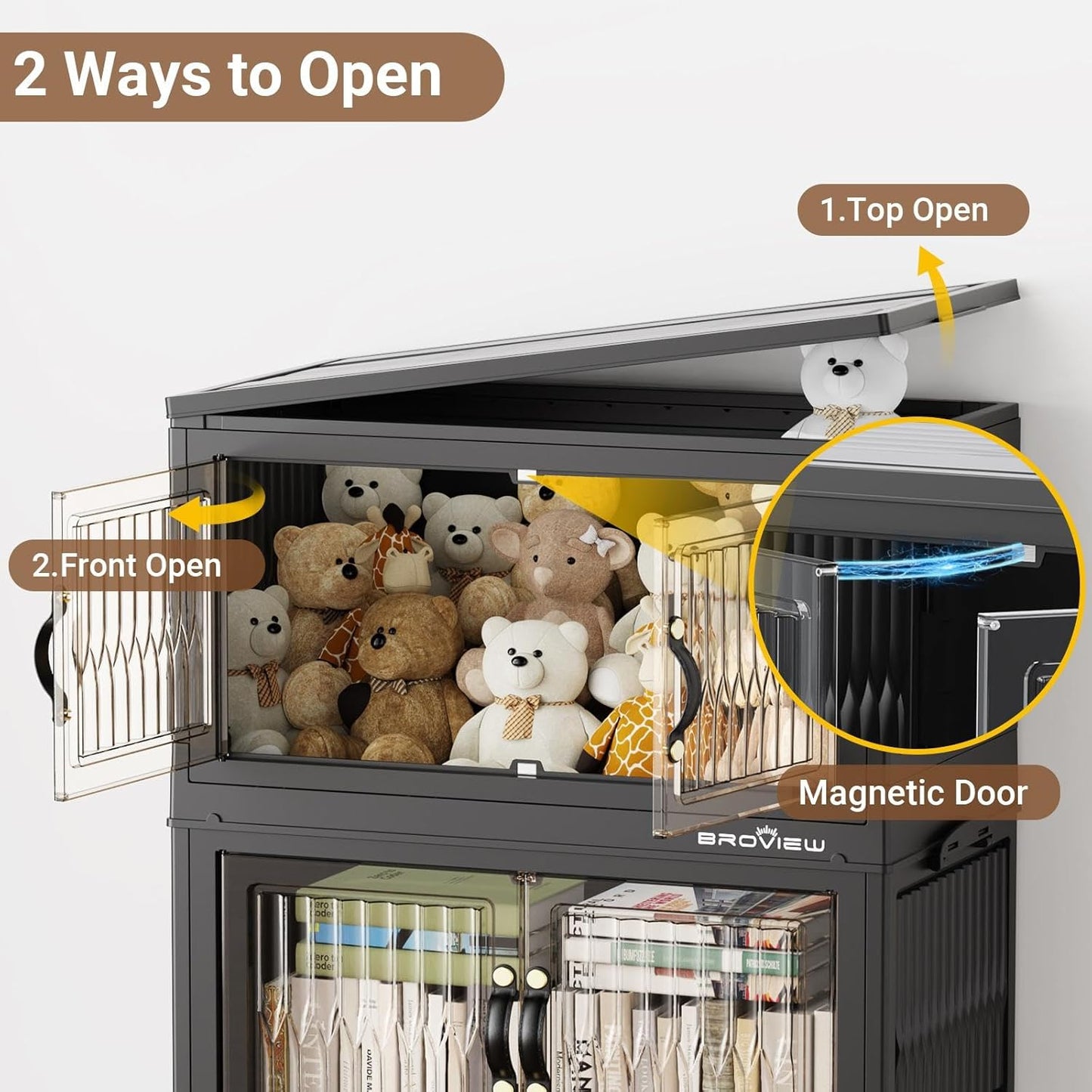 300Qt Stackable Storage Bins with Lid, Extra Large Closet Organizer Collapsible Drawer Boxes with Wheels, Folding Plastic Cabinet Containers for Home Kitchen Room Organization, 5Pack Black