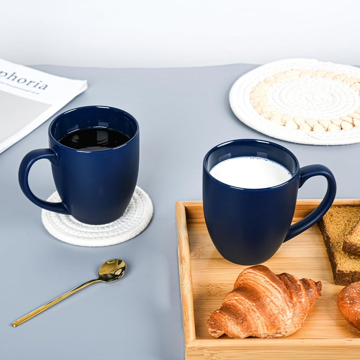 16oz Coffee Mugs Set of 6, Large Ceramic Modern Coffee Mugs With Handle For Tea,Latte,Cappuccino,Cocoa. Dishwasher.Microwave Safe (Matte Blue)