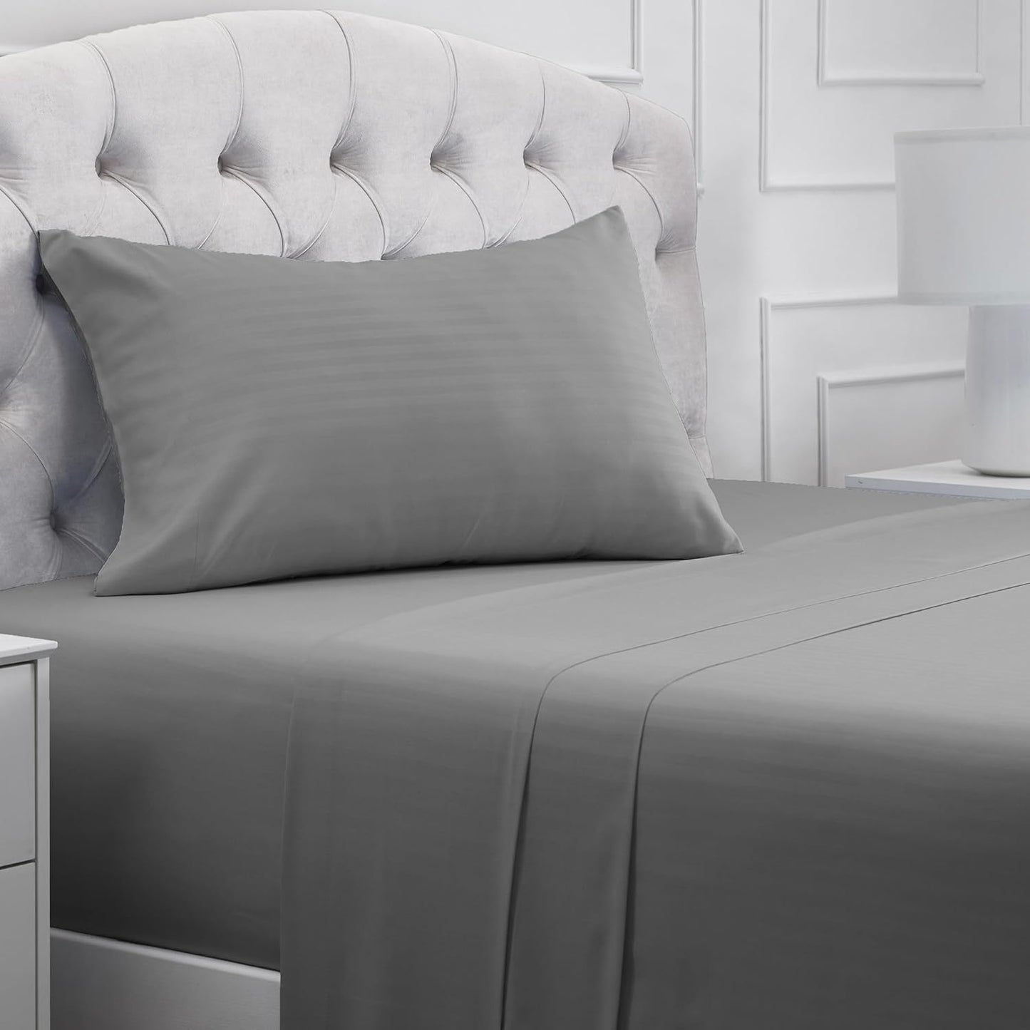 Mellanni Twin Sheets Set - 3 PC Iconic Collection Bedding - Hotel Luxury, Extra Soft, Cooling Bed Sheets - Wrinkle, Fade, Stain Resistant (Twin, Striped Gray/Silver)