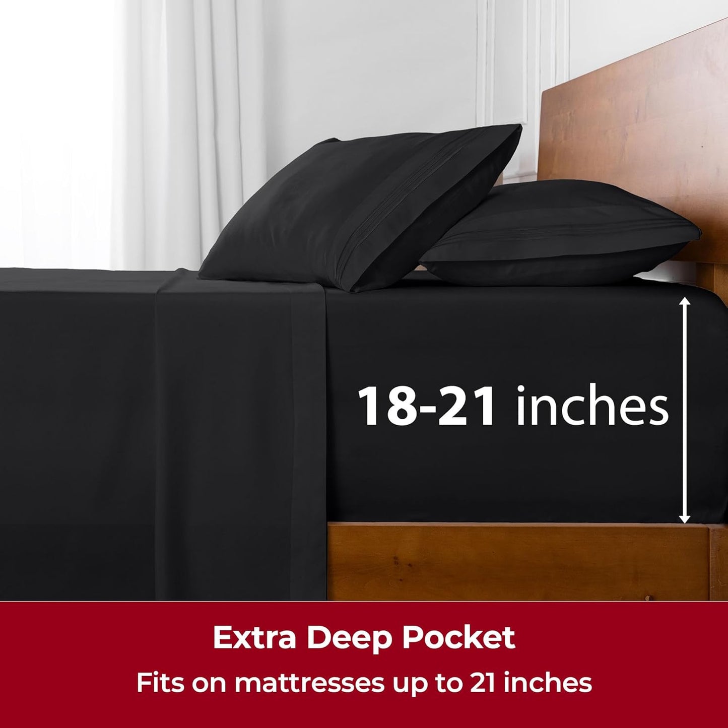Mellanni Extra Deep California King Sheets - 4 PC Iconic Collection Bedding - Hotel Luxury, Ultra Soft, Cooling Bed Sheets - Wrinkle, Fade, Stain Resistant (Cal King, Black)
