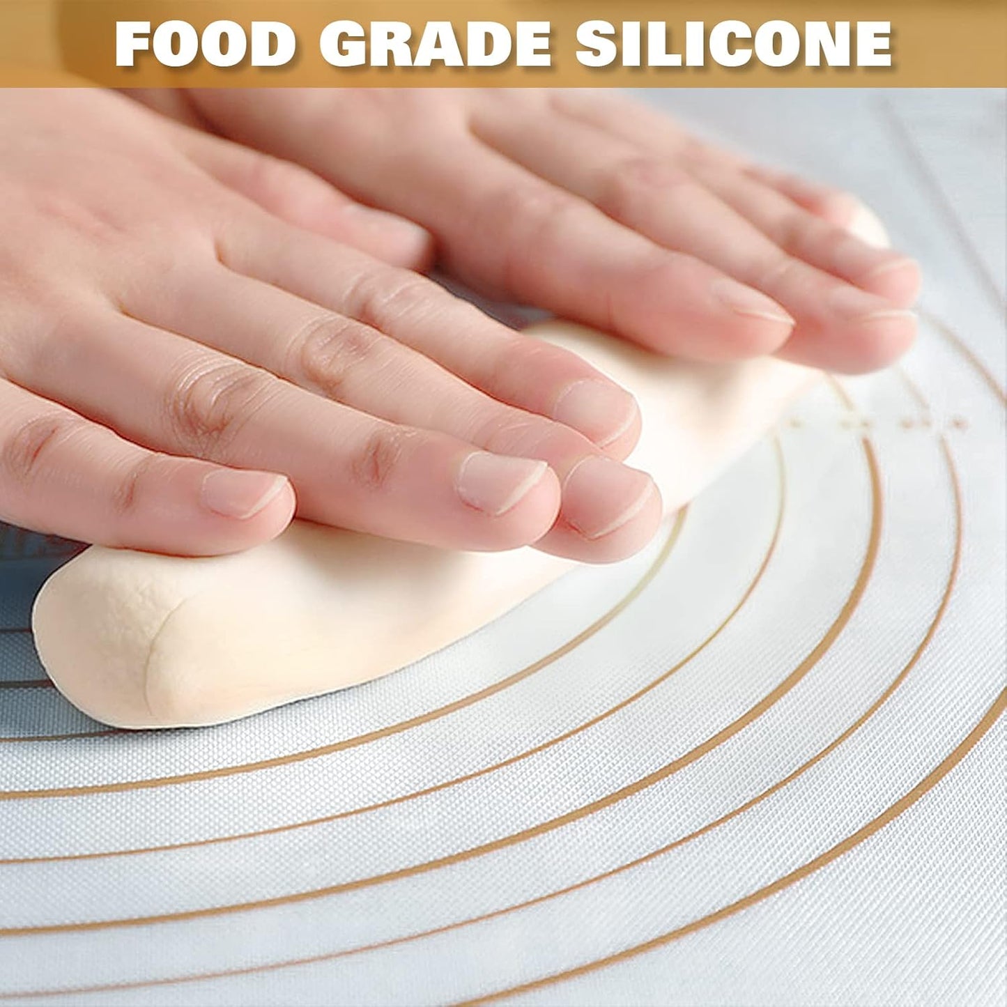 Silicone Pastry Mat Extra Thick Large Non Stick Baking Supplies Kitchen Counter Cooking Rolling Dough Sheet Pie Crust Sourdough Bread Oven Liner with Measurement (XXL-24''(W)*32''(L), 3#Gold)