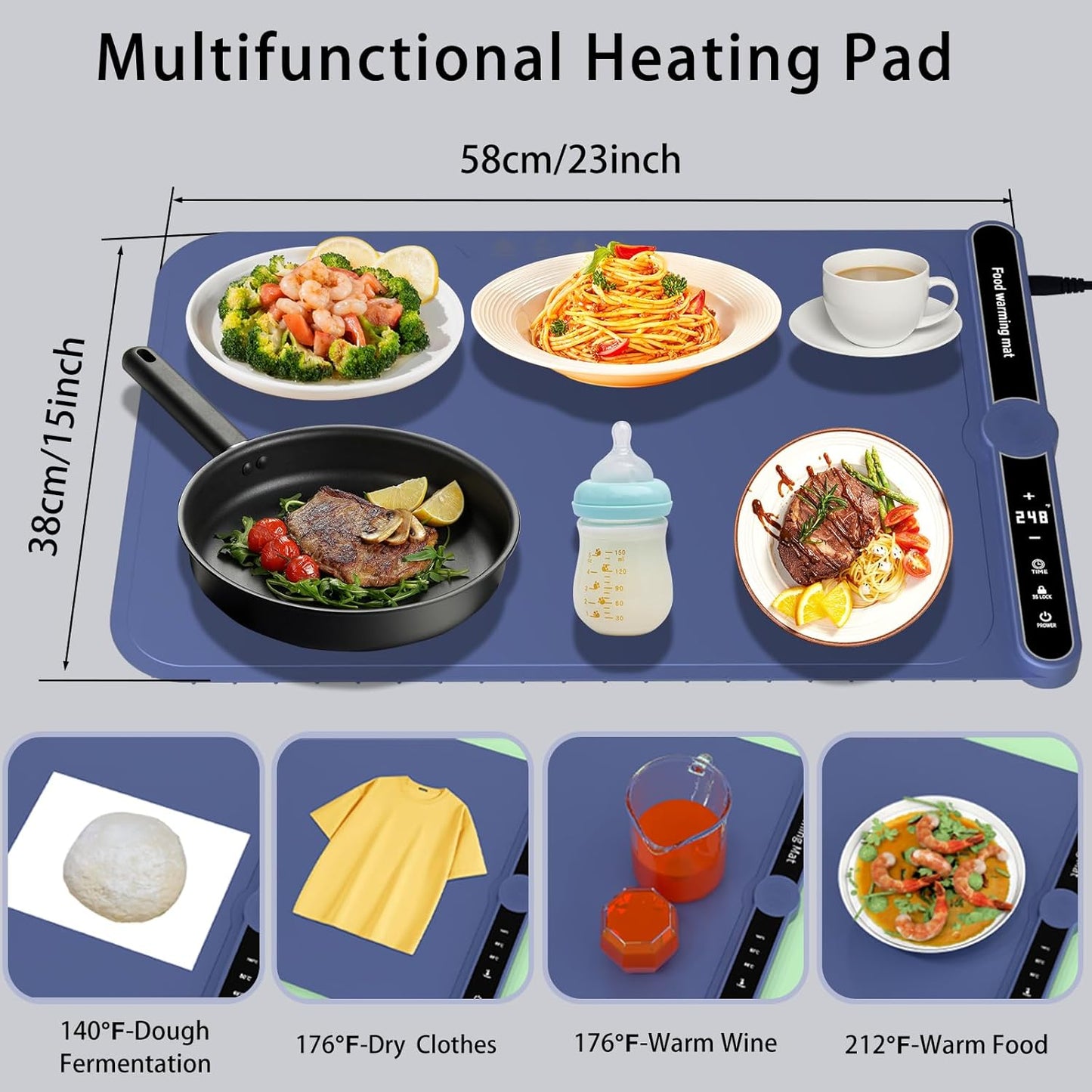 Warming Mat for Food, Rollable Electric Warming Trays for Food with 9 Temperature Settings, Heating Fastly in 10S, Food Warmer Using for Buffets Party and Home Daily, Blue