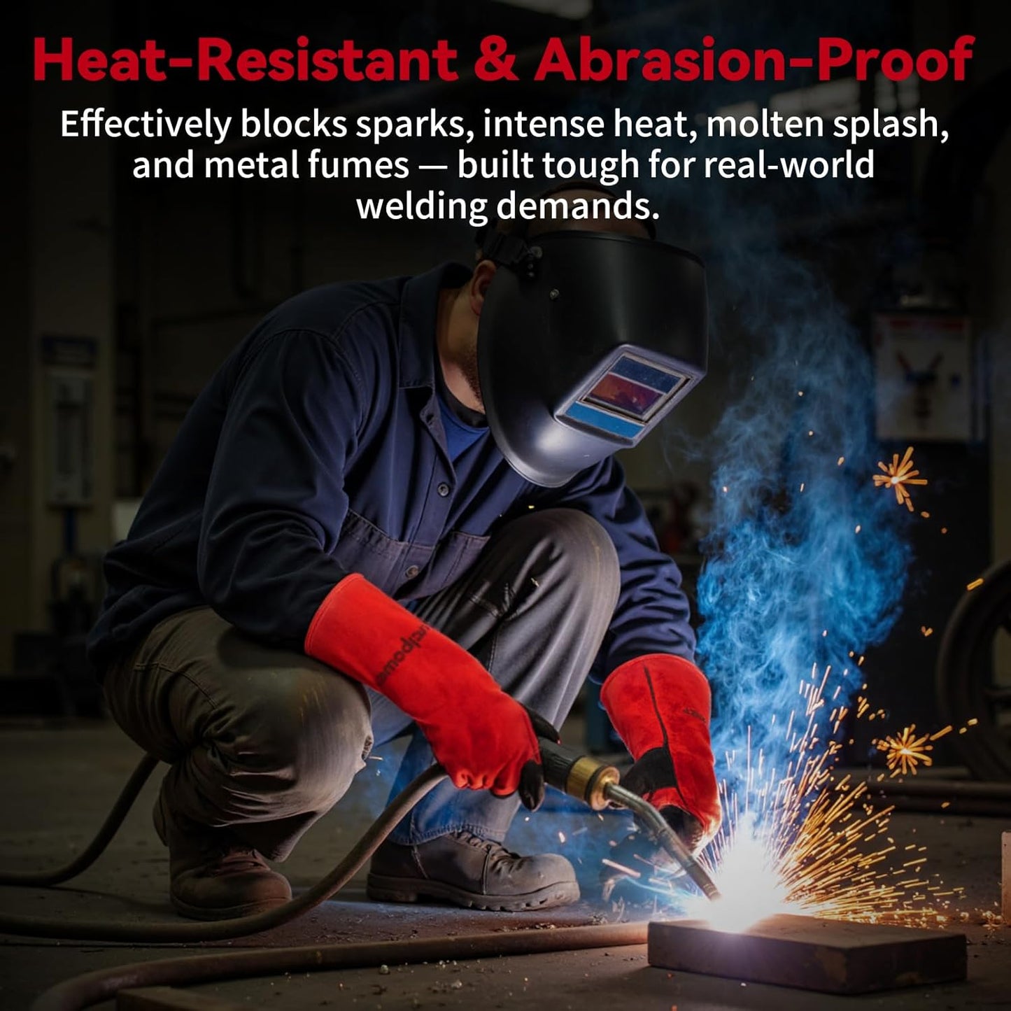 16 Inch Welding Gloves Heat Resistant 932°F for MIG/TIG/Stick Welding/Forging (M)