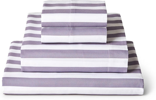 Mellanni King Sheets Set - 4 PC Iconic Collection Bedding - Hotel Luxury, Extra Soft, Cooling Bed Sheets - Wrinkle, Fade, Stain Resistant (King, Oxford Stripe Hazy Lilac)