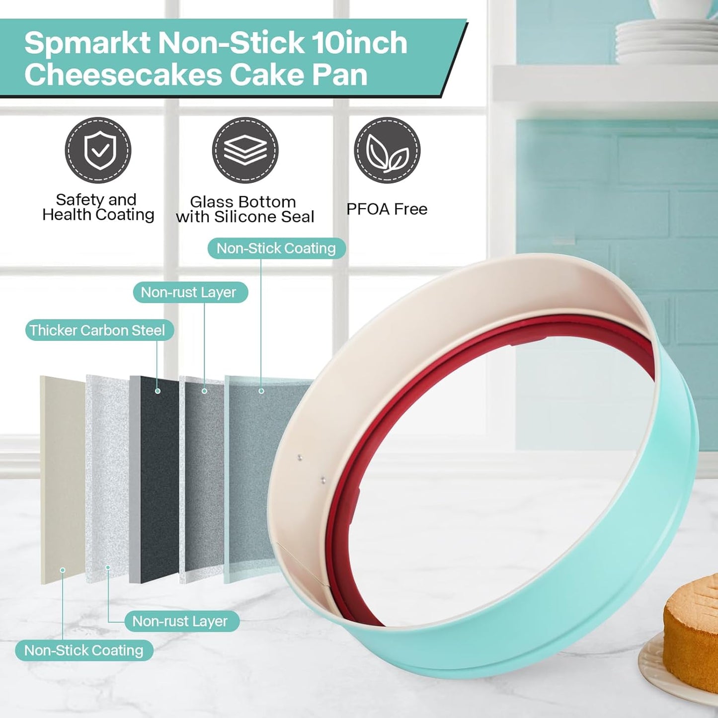 10-Inch Glass Bottom Springform Pan with Silicone Seal, Springform Pan 10 inch Nonstick,10In Cheesecake Pans Springform, Leak-Proof, Nontoxic & Oven-Safe