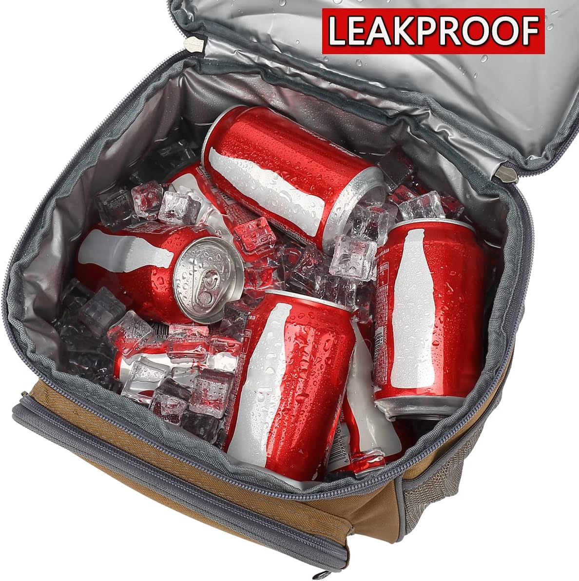 FlowFly Double Layer Cooler Insulated Lunch Bag Adult Lunch Box Large Tote Bag for Men, Women, With Adjustable Strap,Front Pocket and Dual Large Mesh Side Pockets