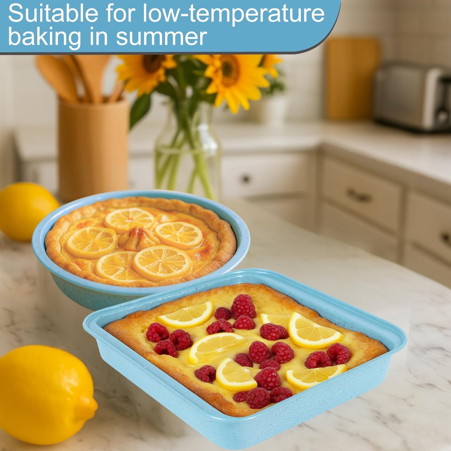 6-Pieces Baking Pans Set Nonstick, Bakeware Sets Stackable, Carbon Steel Oven Baking Set Easy to Use, Unique Blue Baking Sheet Set for Kitchen