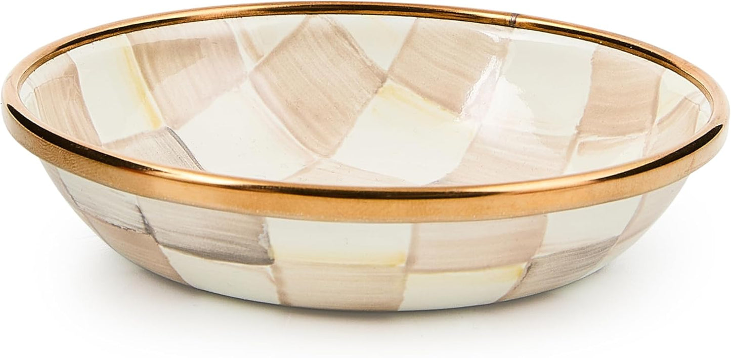 MACKENZIE-CHILDS Enamel Dipping Bowl, Small Serving Bowl for Entertaining, Brown-and-White Mocha Check