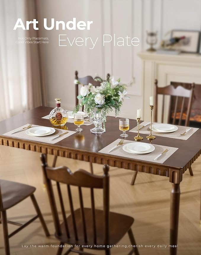 Leetaltree Beige Placemats Set of 6 - Heat Resistant Non-Slip Place mats for Dining Table, Washable Durable PVC Vinyl Woven Table Mats（Beige, 6）