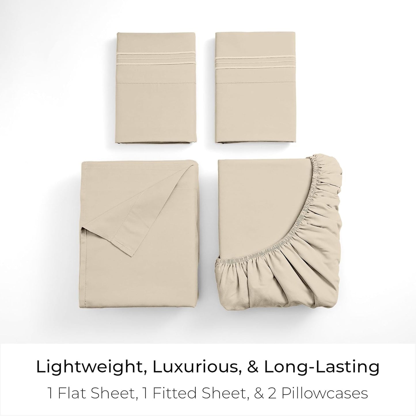 Mellanni Full Sheets Set - 4 PC Iconic Collection Bedding - Hotel Luxury, Extra Soft, Cooling Bed Sheets - Wrinkle, Fade, Stain Resistant (Full, Beige)