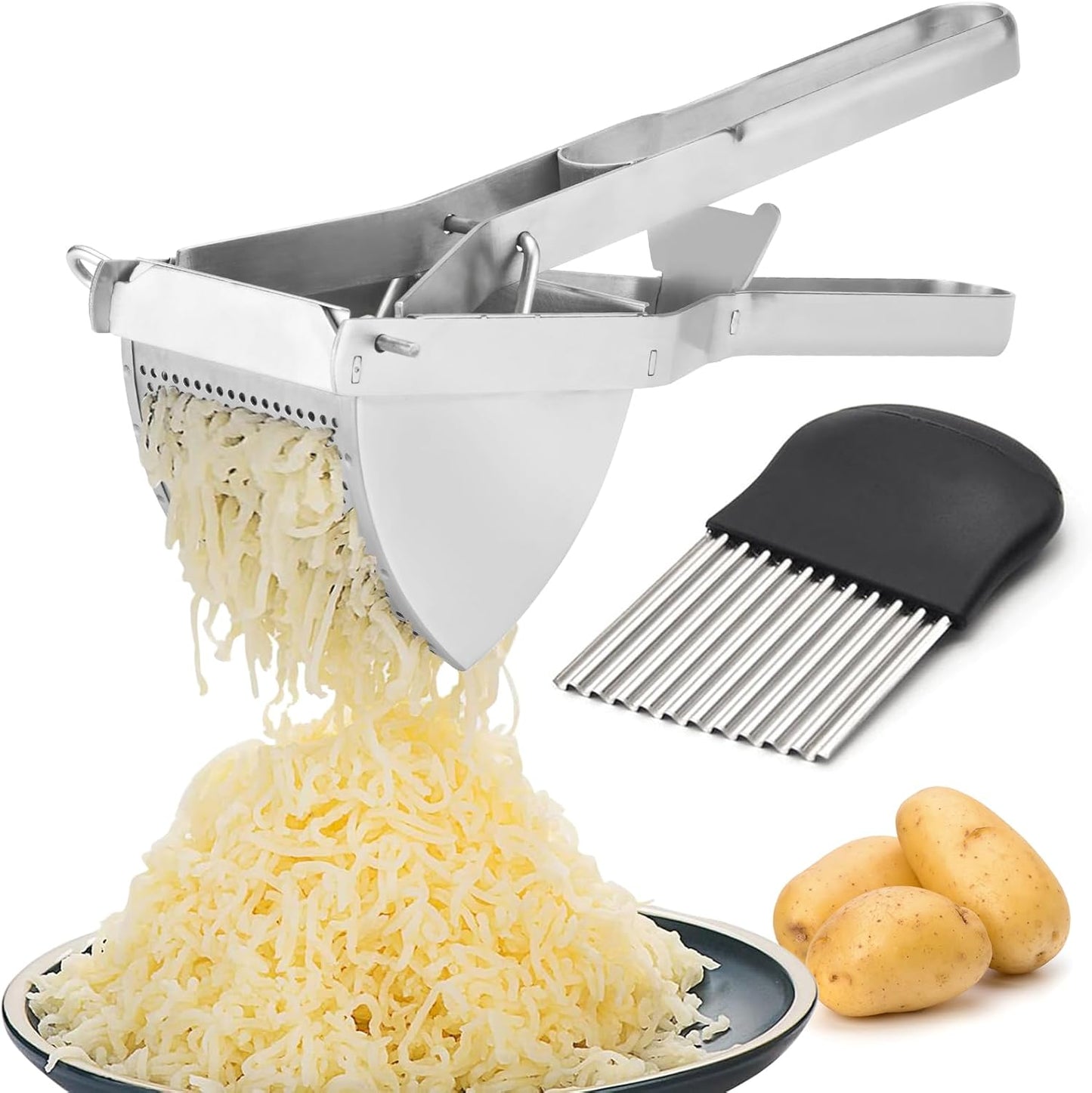 Heavy Duty Stainless Steel Professional Ricer for Mashed Potatoes and Ricer Kitchen Tool, Mash Potato Masher for Creamy Mashed Potatoes (Potato Ricer Set)