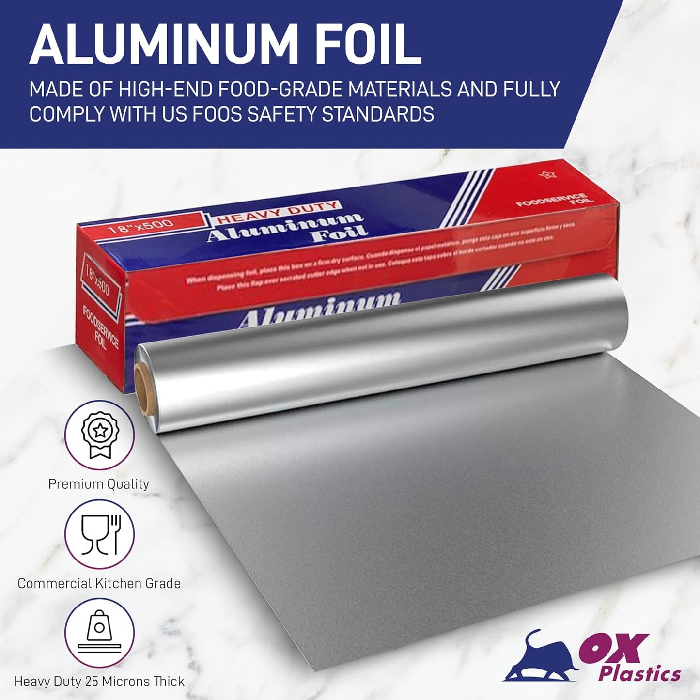 Aluminum Foil Roll 18"x 500 feet (1 Pack) - Aluminum Foil Heavy-Duty, Commercial Grade for Food Service Industry - Silver Foil for Cooking & Roasting