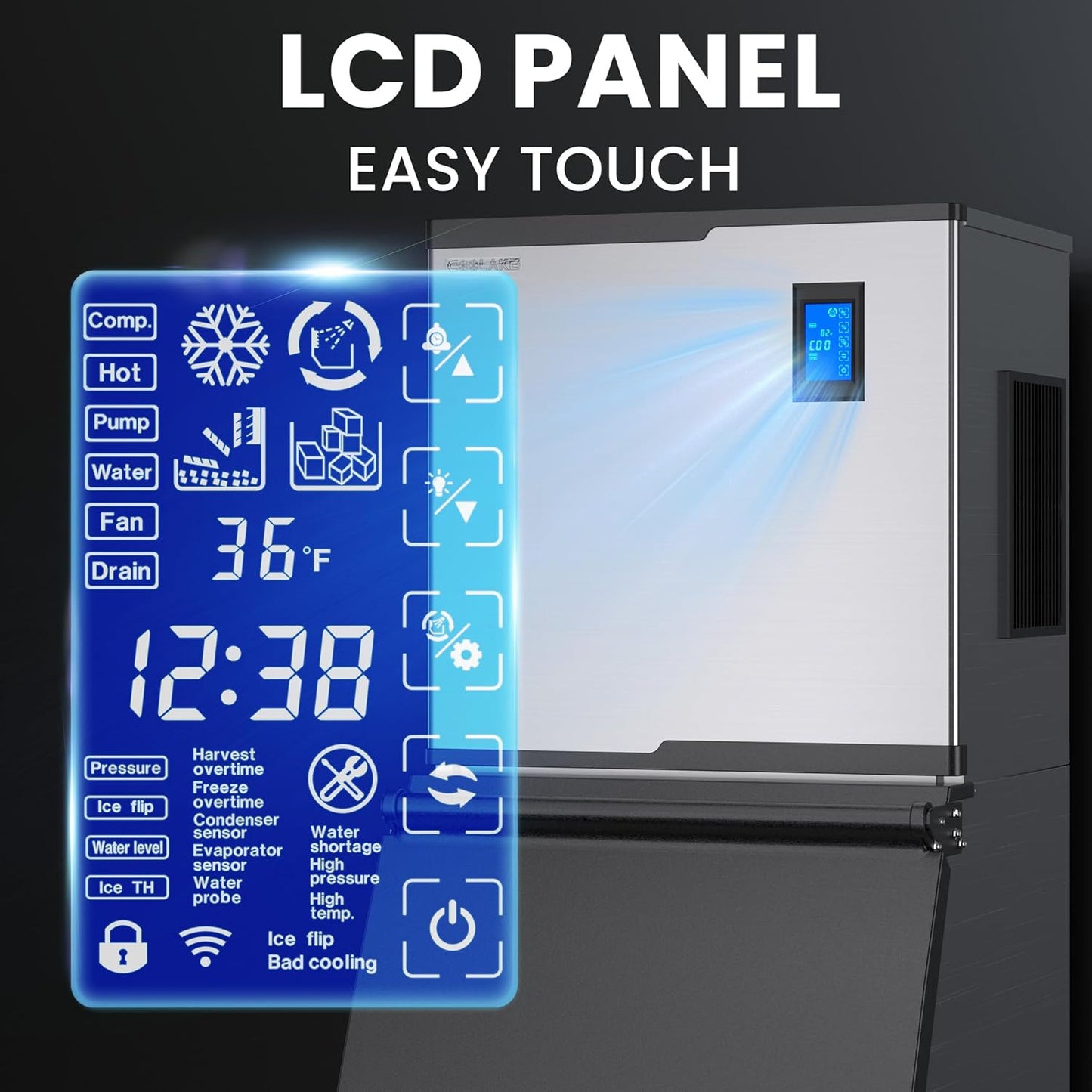 Coolake Commercial Ice Machine 550lbs/24H, 22 Inch Air Cooled Stainless Steel Industrial Ice Maker, Modular Ice Cube Machine for Restaurant Hotel, DOE ETL Listed, Self-Cleaning - Head Only