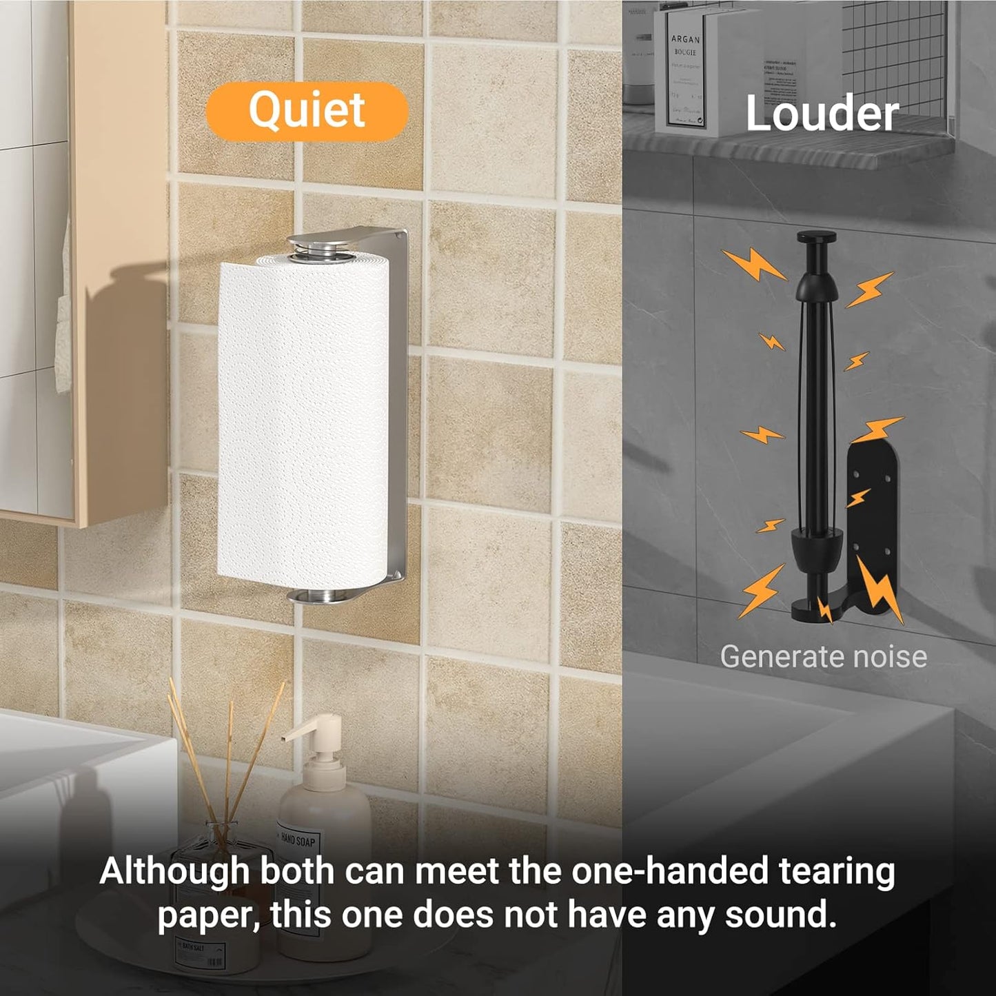 Paper Towel Holder Under Cabinet, Wall Mount, One-Handed Tear, Stainless Steel, Silver, Paper Roll Holder for Kitchen Bathroom Farmhouse Essentials Decor Accessories