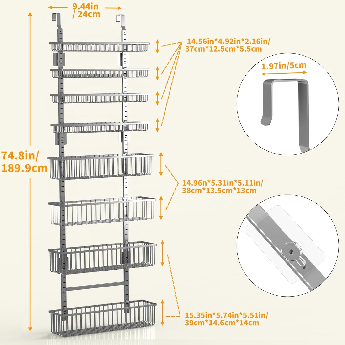 Moforoco Grey Over The Door Pantry Organizer, Pantry Door Organizer Shelves, Kitchen Organizers and Storage, Hanging Basket Wall Spice Rack Seasoning Shelves, Laundry Room Bathroom accessories