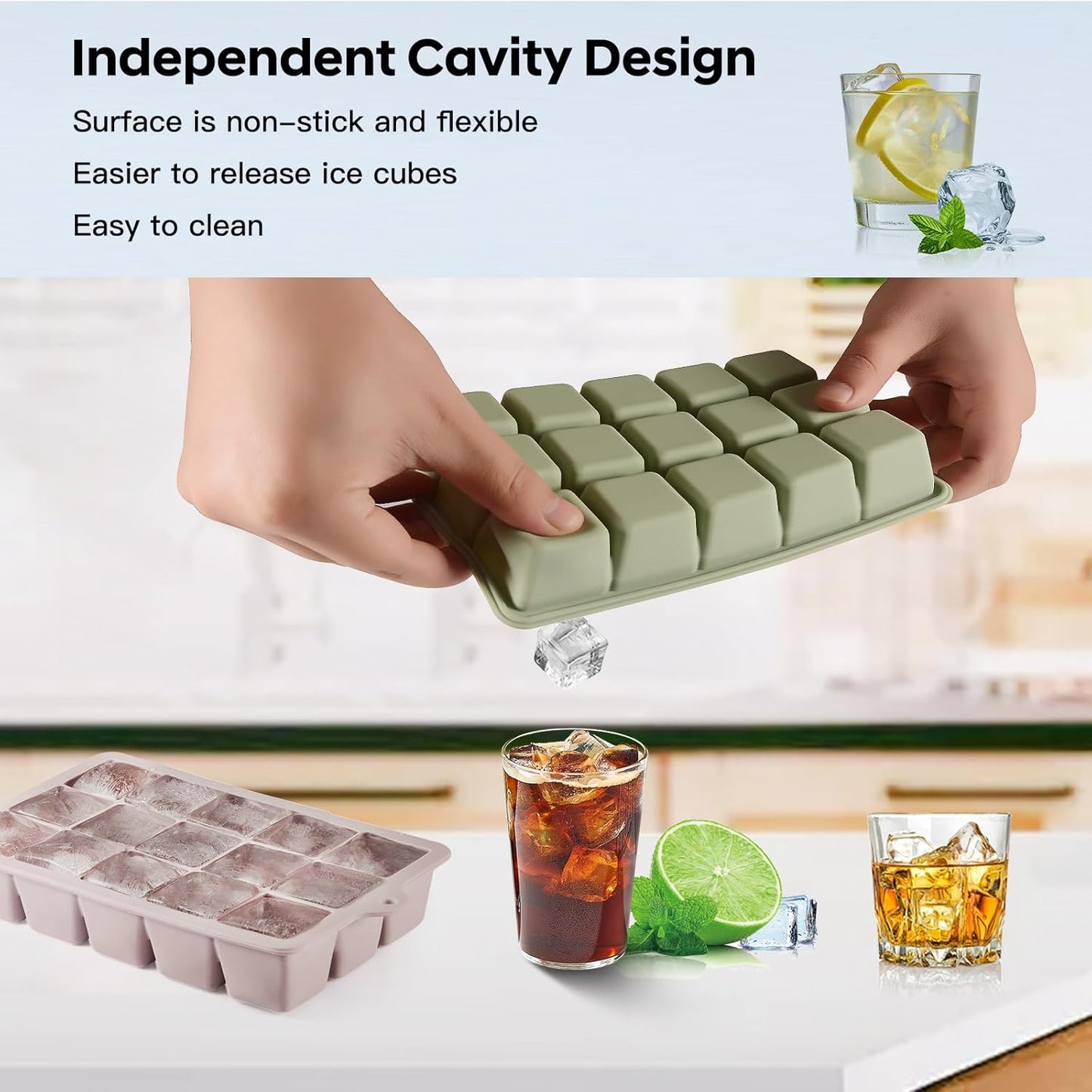 Silicone Ice Cube Tray 2 Pack, HANCELANT Ice Cube Mold, Ice Trays for Freezer with Lid for Whiskey, Baby Food, BPA Free, Easy Release