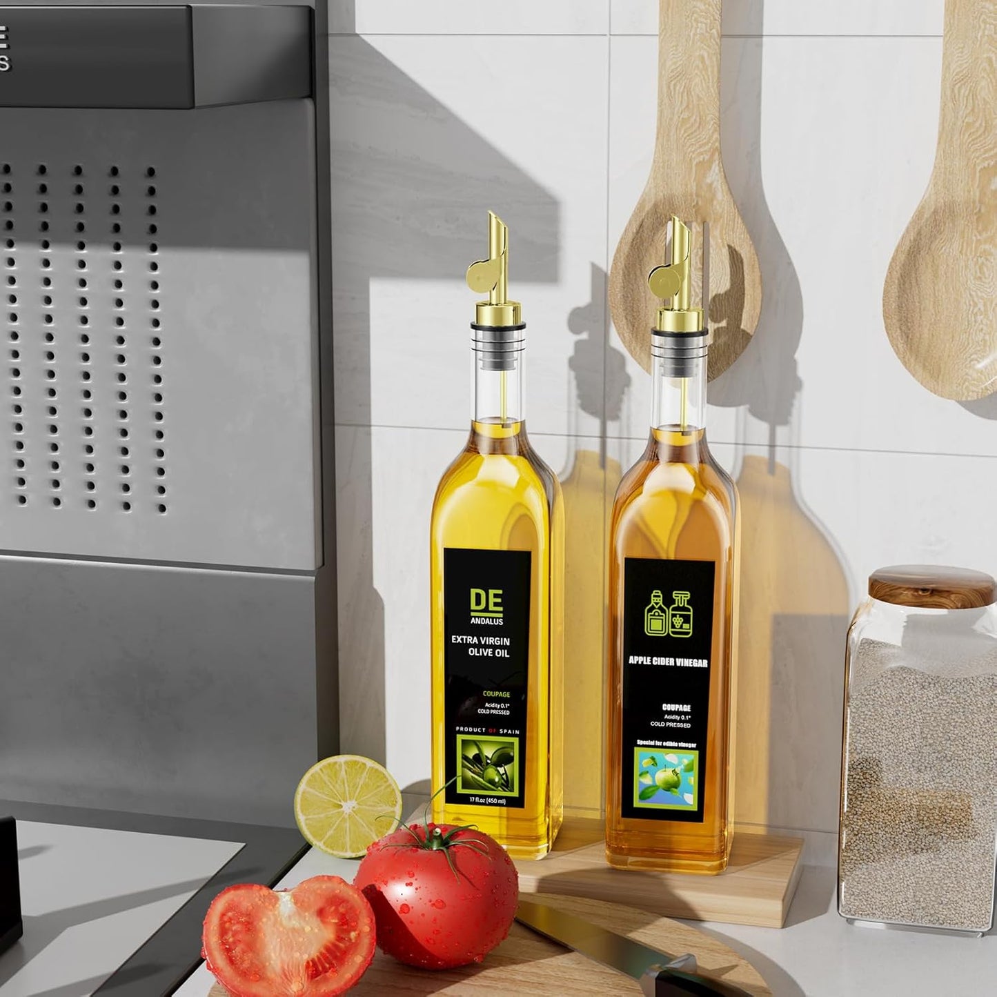 Olive Oil Dispenser Spout, Weighted Liquor Pour Spout, Syrup Dispenser Spout, Stainless Steel Automatic Pour Spouts for Liquor Bottles, Oil Bottles, Vinegar, Syrup and Alcohol 4 Pack Golden