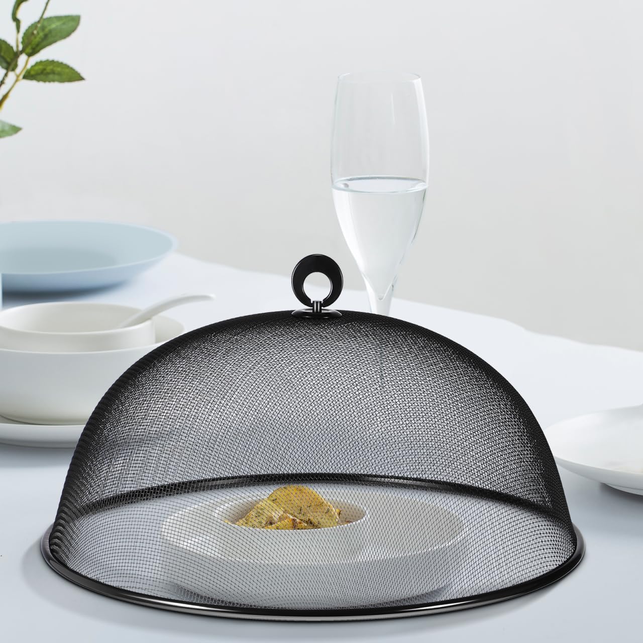 HEMOTON Mesh Food Cover Stainless Steel Mesh Dome Food Cover Protector, Round Mesh Screen Food Tent for Kitchen, Outdoor, Picnic, Reusable, Large,15.7-Inch