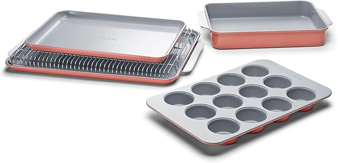 Caraway Nonstick Ceramic Bakeware Set (5 Pieces) - Baking Sheets, Assorted Baking Pans, & Storage - Aluminized Steel Body - Non Toxic, PTFE & PFOA Free - Perracotta