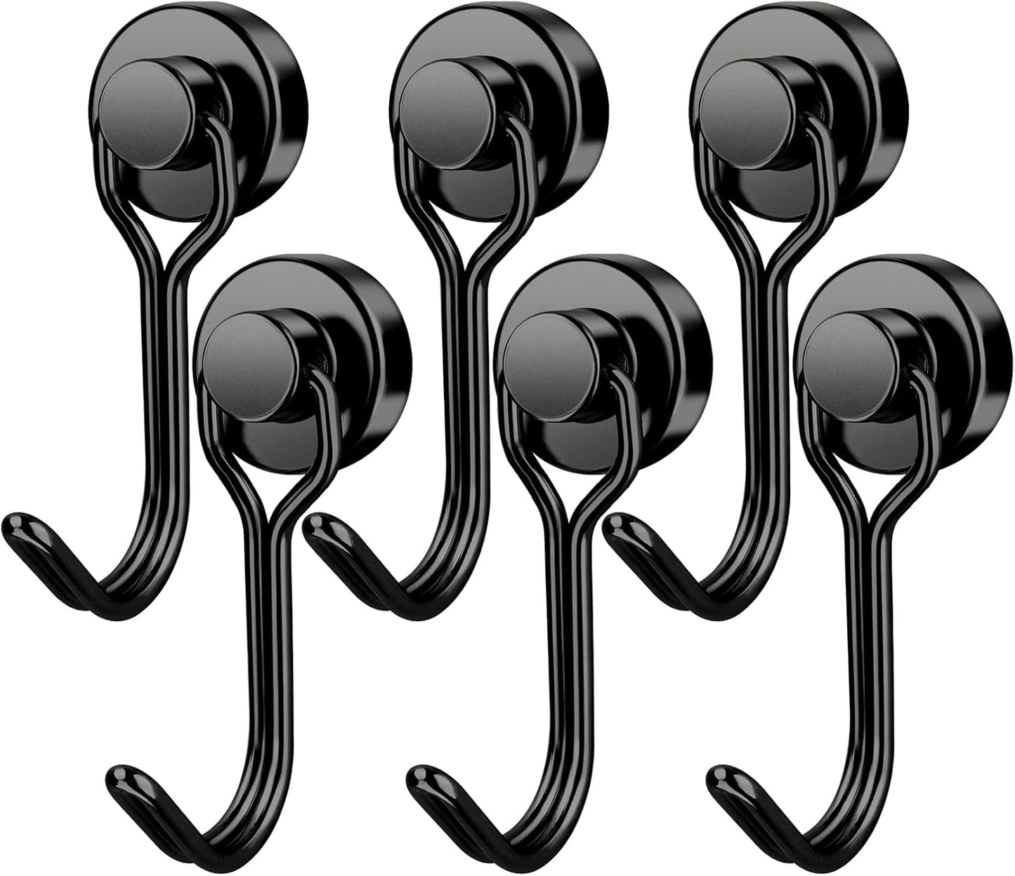 FINDMAG Magnetic Hooks, 30lbs+ Magnetic Hooks for Cruise Cabins, Magnet Hooks Heavy Duty for Fridge, Swivel Swing Hooks for Kitchen, Grill, Garage, Cruise Ship Essentials 6 Pack (Black)