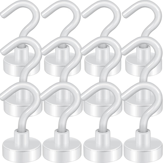 Neosmuk Magnetic Hooks, Cruise Ship Essentials, 30lb+ Heavy Duty Magnetic Hooks for Cruise Cabins, Refrigerator, Grill, Hanging, and Travel | Extra Strong Must-Haves Magnet Hook(White,Pack of 12)