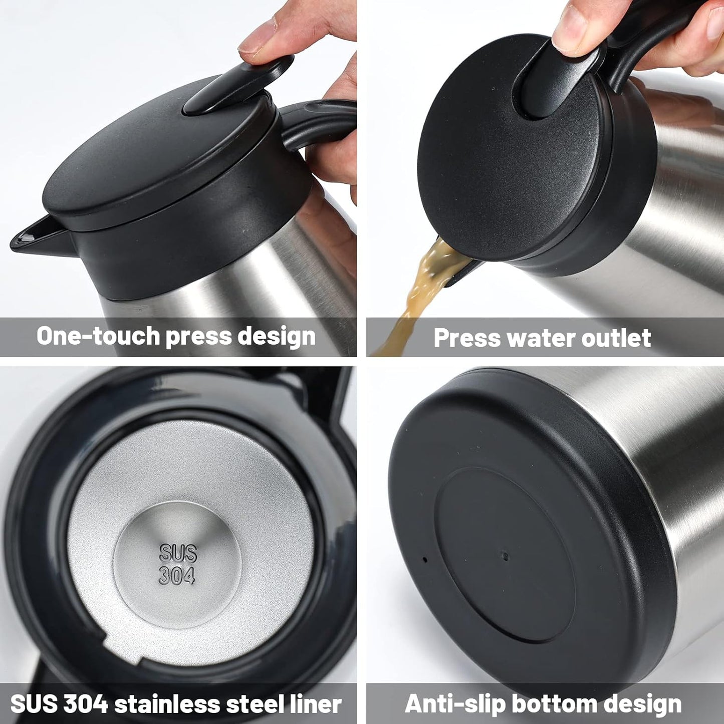 50 Oz Insulated Coffee Carafe, Stainless Steel and Double Walled Vacuum Thermal Coffee Carafe Pot for Keeping Hot, Coffee & Tea For 12 Hours Heat Retention, Silver