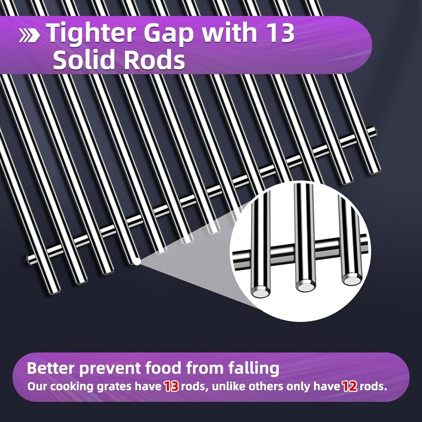 9MM 304 Stainless Steel Grill Grates for Weber Spirit E-210 E-220 S-210 S-220 Gas Grills with Front-Mounted Control 7637 Grill Replacement Parts for Weber Spirit I & II 200 Series 17.5 inch