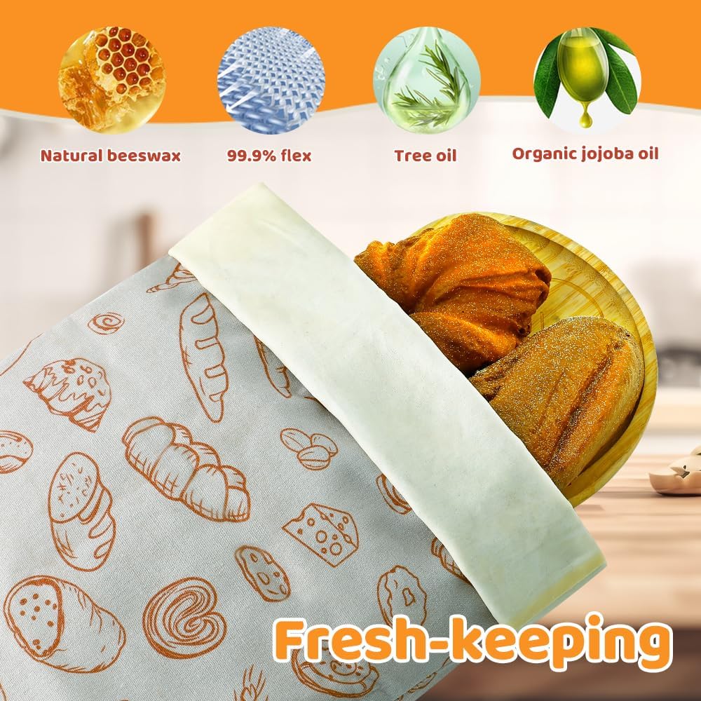 Bread Bags for Homemade bread,2 Pack Sourdough Bread Bags,Beeswax Bread Bags for Bourdough,Reusable Bread Storage