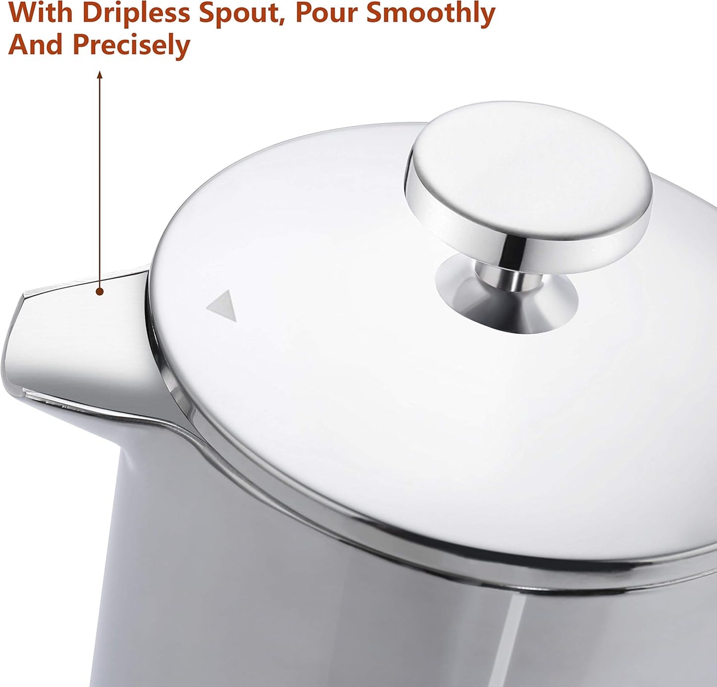 French Press Coffee Maker – Single Serve 1 Cup Small Stainless Steel Thermal Double Walled French Press 350ML/12OZ